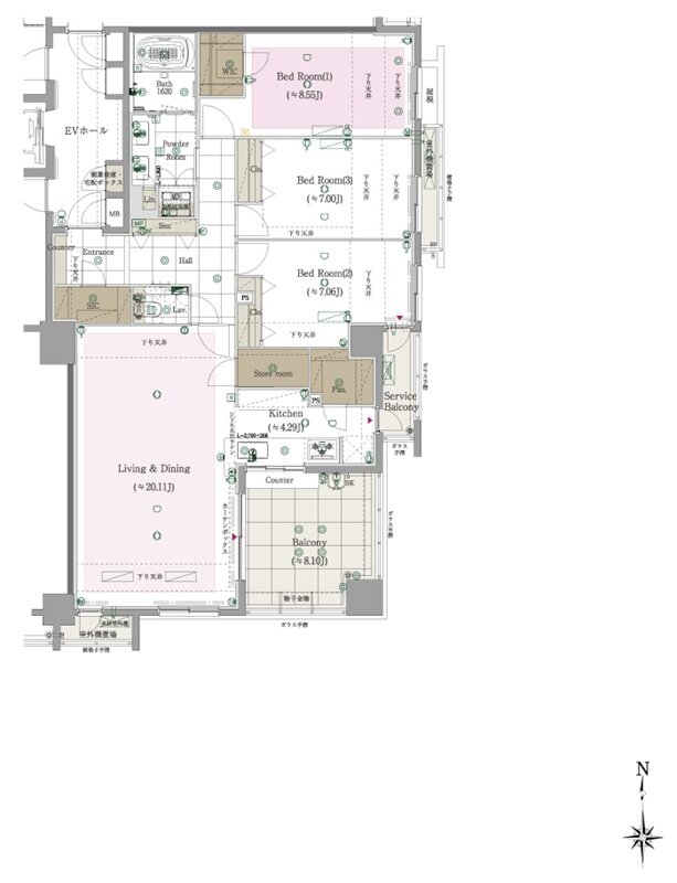 CLUB THE.HOUSE大橋テラス 間取り Hタイプ