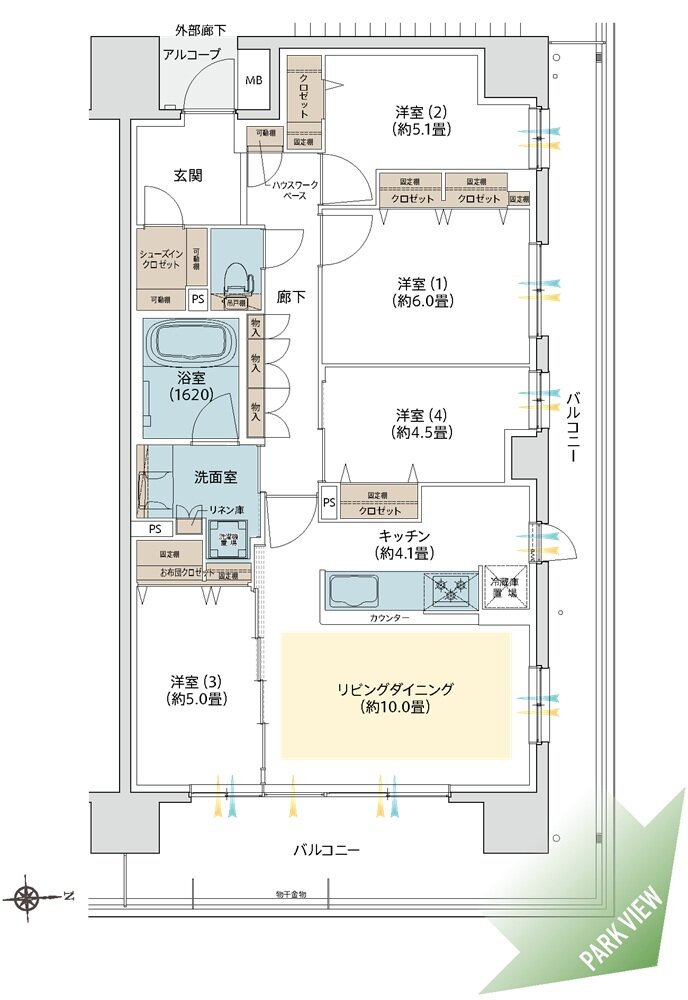 デュオヒルズ水賀池公園ヴェリテ 間取り V TYPE/East Court