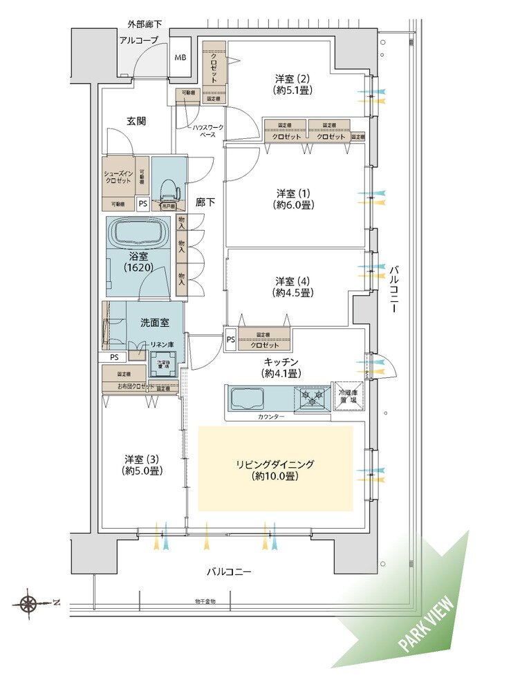 デュオヒルズ水賀池公園ヴェリテ 間取り V TYPE/East Court