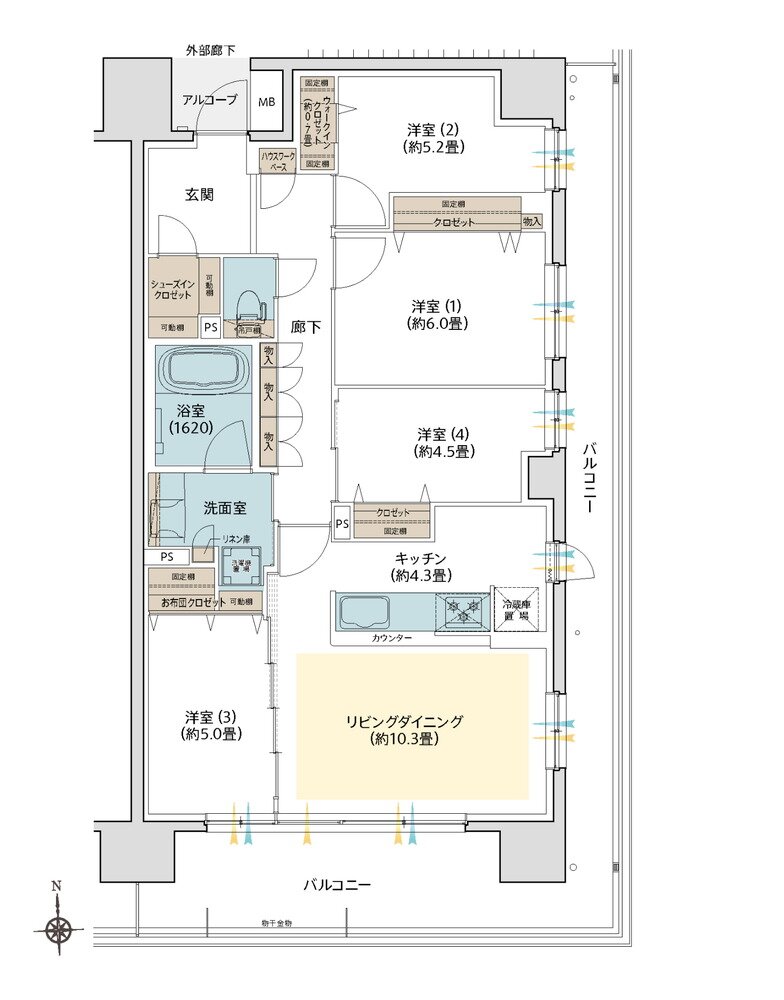 デュオヒルズ水賀池公園ヴェリテ 間取り N TYPE(South Court)