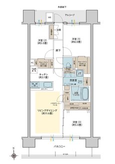 デュオヒルズ水賀池公園ヴェリテ 間取り L TYPE（South Court）