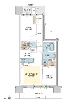 デュオヒルズ水賀池公園ヴェリテ 間取り E TYPE（West Court）