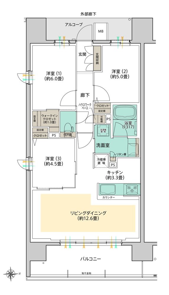 デュオヒルズ水賀池公園ヴェリテ 間取り O TYPE/East Court