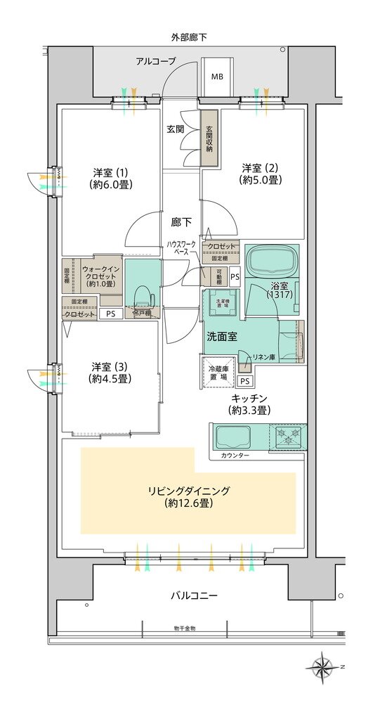 デュオヒルズ水賀池公園ヴェリテ 間取り O TYPE（East Court）