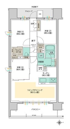 デュオヒルズ水賀池公園ヴェリテ 間取り O TYPE（East Court）