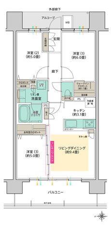 デュオヒルズ水賀池公園ヴェリテ 間取り B TYPE（West Court）