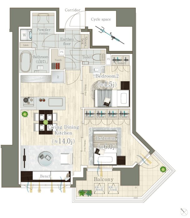 レ・ジェイド目黒 間取り F type