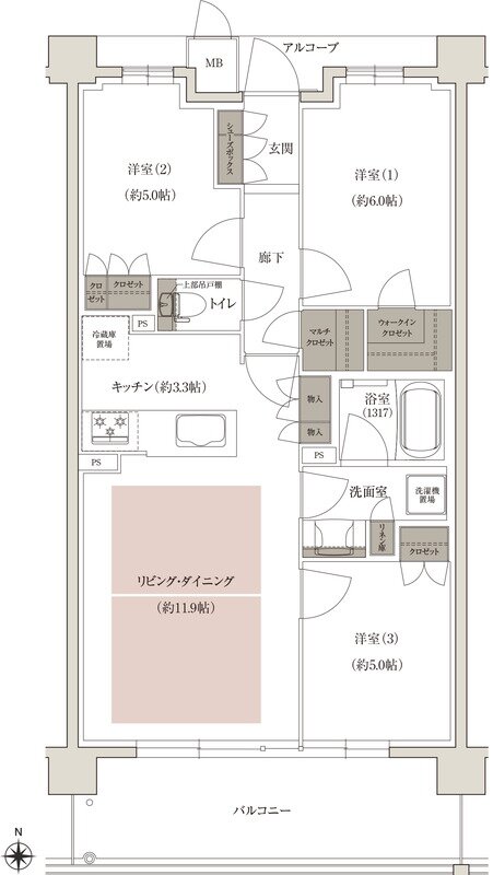 (仮称)上京区大規模 新築分譲マンションプロジェクト 間取り S-Fタイプ(South棟)