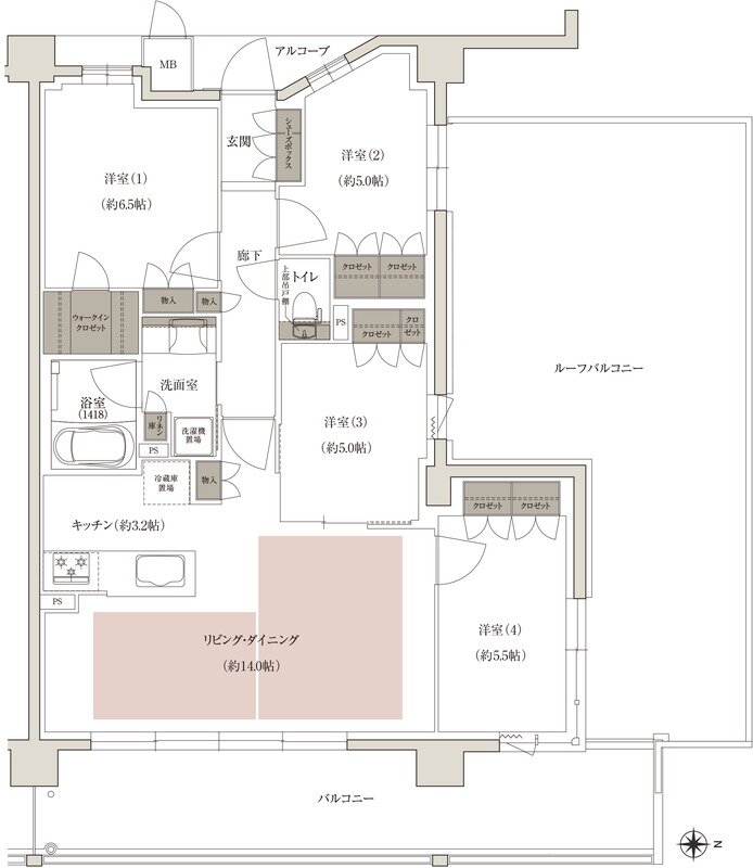 (仮称)上京区大規模 新築分譲マンションプロジェクト 間取り E-Frタイプ(East棟)