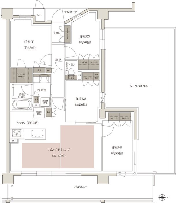 (仮称)上京区大規模 新築分譲マンションプロジェクト 間取り E-Frタイプ(East棟)
