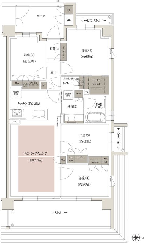 (仮称)上京区大規模 新築分譲マンションプロジェクト 間取り E-Dタイプ(East棟)