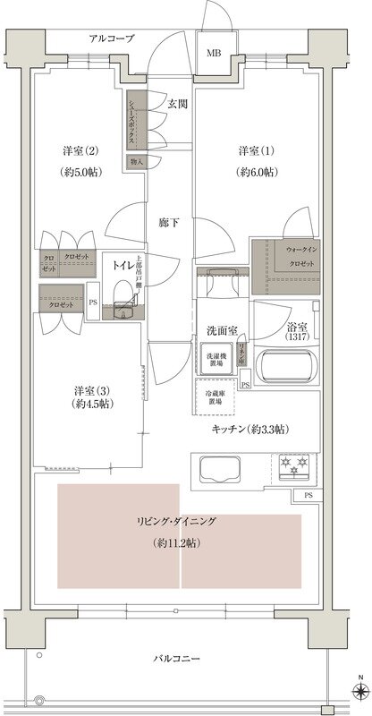（仮称）上京区大規模 新築分譲マンションプロジェクト 間取り S-Bタイプ South Wing