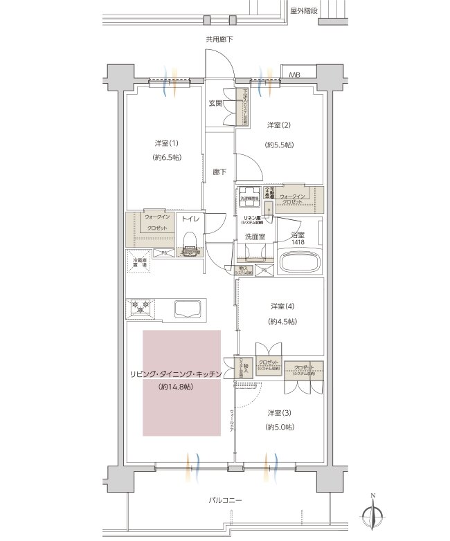 レーベン枚方岡南町 GRAN TERRACE 間取り D type