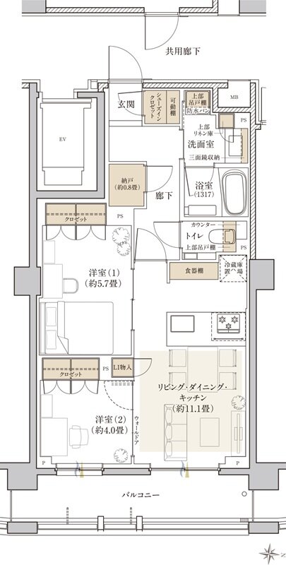 リビオ中野レジデンス 間取り F2タイプ