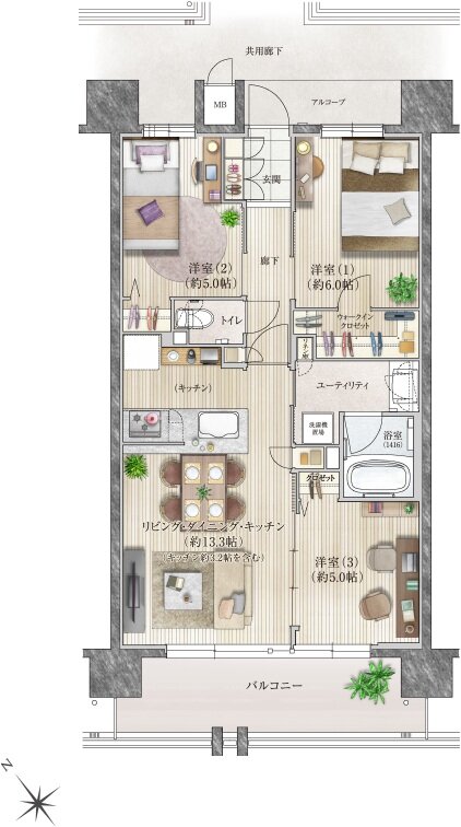 ユニハイム日根野レジデンス 間取り Dタイプ