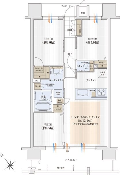 ユニハイム日根野レジデンス 間取り B1タイプ