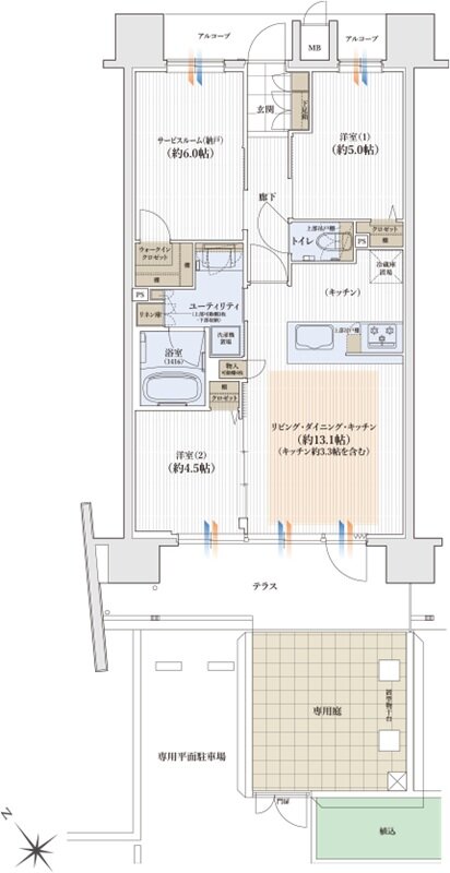 ユニハイム日根野レジデンス 間取り B1gタイプ