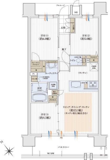 ユニハイム日根野レジデンス 間取り B2タイプ