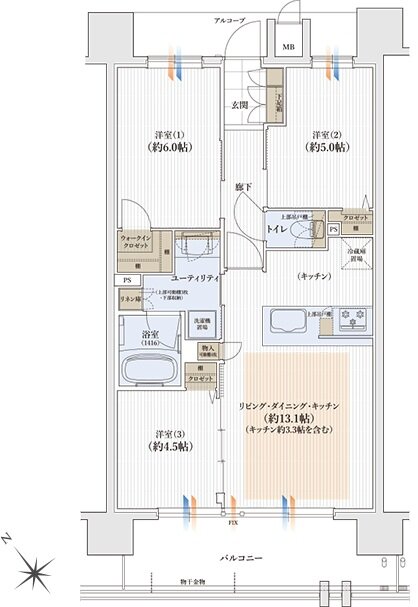 ユニハイム日根野レジデンス 間取り B2タイプ