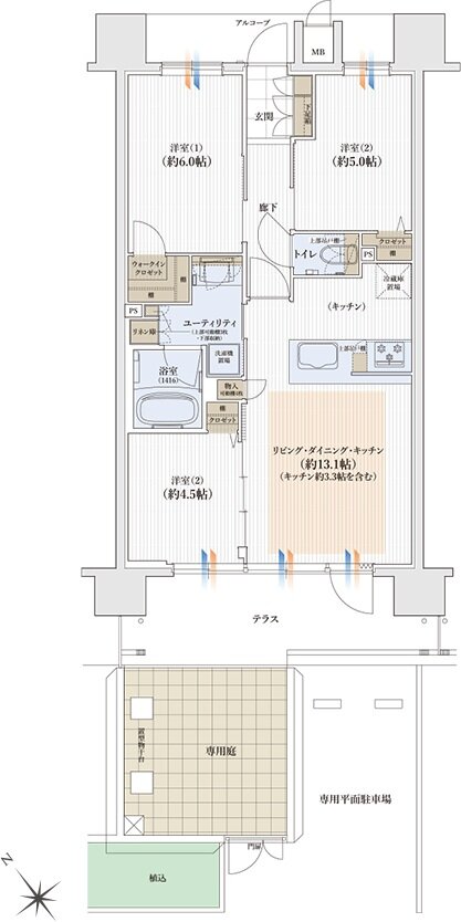 ユニハイム日根野レジデンス 間取り B2gタイプ