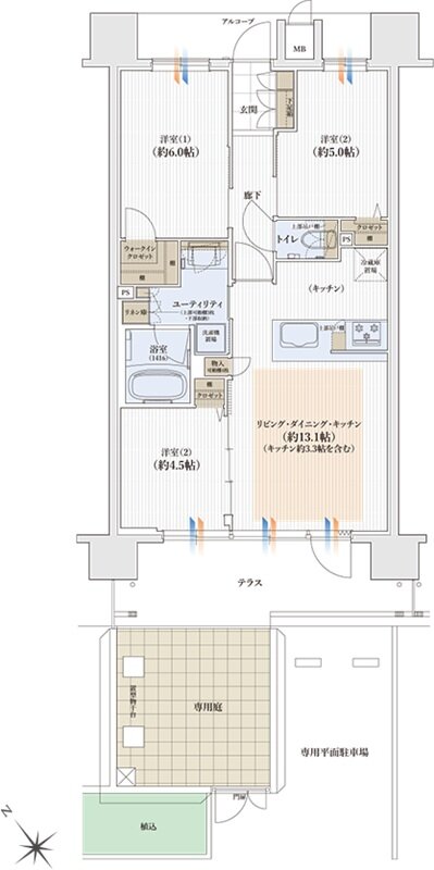 ユニハイム日根野レジデンス 間取り B2gタイプ