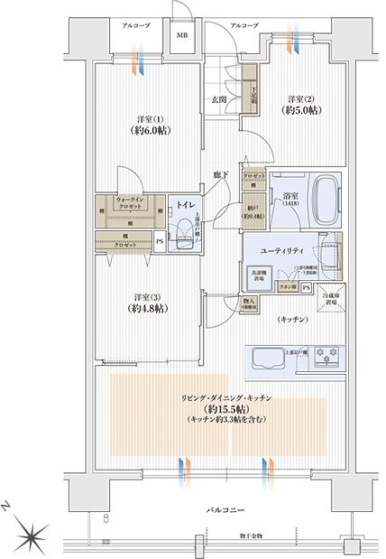ユニハイム日根野レジデンス 間取り Eタイプ