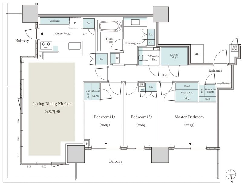 パークタワー大阪天満橋 間取り E-101Rタイプ