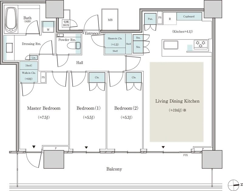 パークタワー大阪天満橋 間取り E86Qタイプ