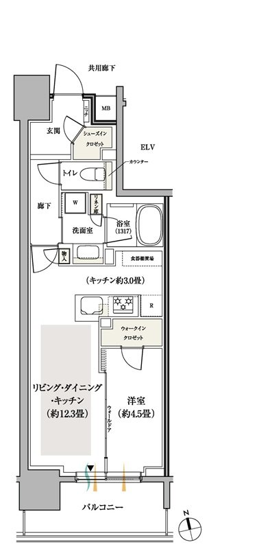 パークホームズ船橋 間取り 45Bタイプ