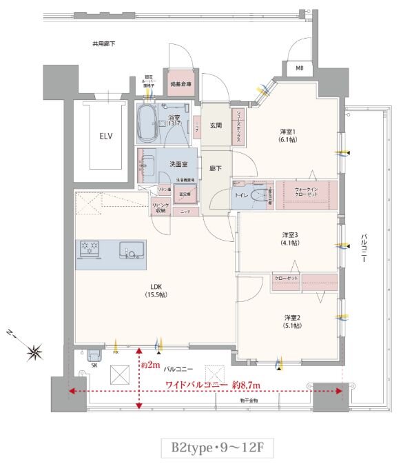 グランドパレス大野城駅 間取り B2タイプ