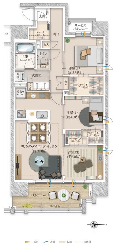 ポレスター大和ステーションビュー 間取り Eタイプ