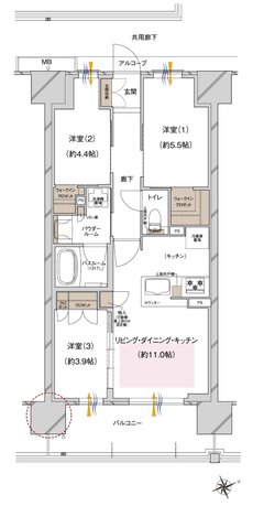 プレサンス ロジェ 城北公園 間取り L1タイプ