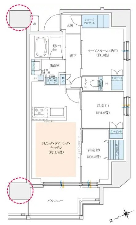 イニシア千住大橋ステーションフロント（Active wing／Bright wing） 間取り A-A ［Active wing］