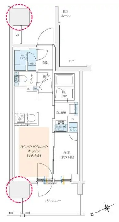 イニシア千住大橋ステーションフロント（Active wing／Bright wing） 間取り A-C［Active wing］