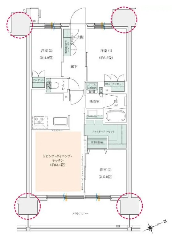 イニシア千住大橋ステーションフロント（Active wing／Bright wing） 間取り B-B ［Bright wing］