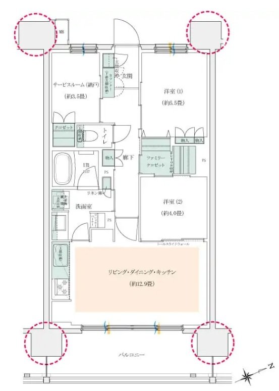 イニシア千住大橋ステーションフロント（Active wing／Bright wing） 間取り B-C ［Bright wing］