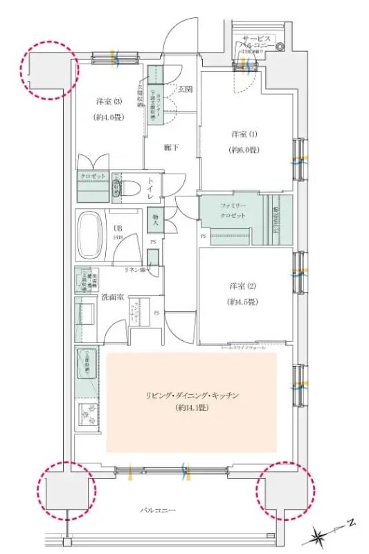 イニシア千住大橋ステーションフロント（Active wing／Bright wing） 間取り B-E ［Bright wing］