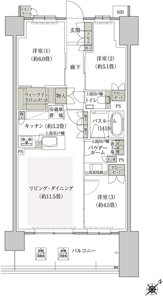 プレミスト鶴見花月総持寺ステーションフロント 間取り AE type