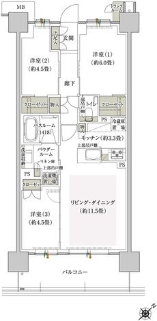 プレミスト鶴見花月総持寺ステーションフロント 間取り AH type