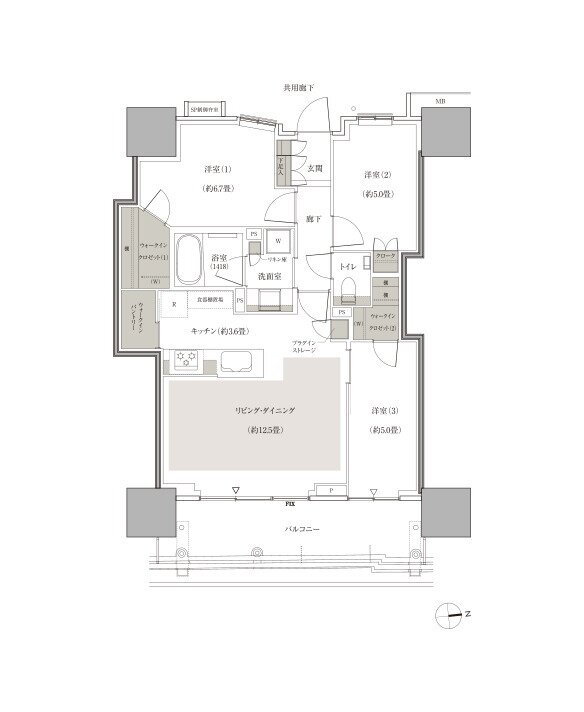 幕張ベイパーク ブルームテラスタワー 間取り E73/E73tタイプ
