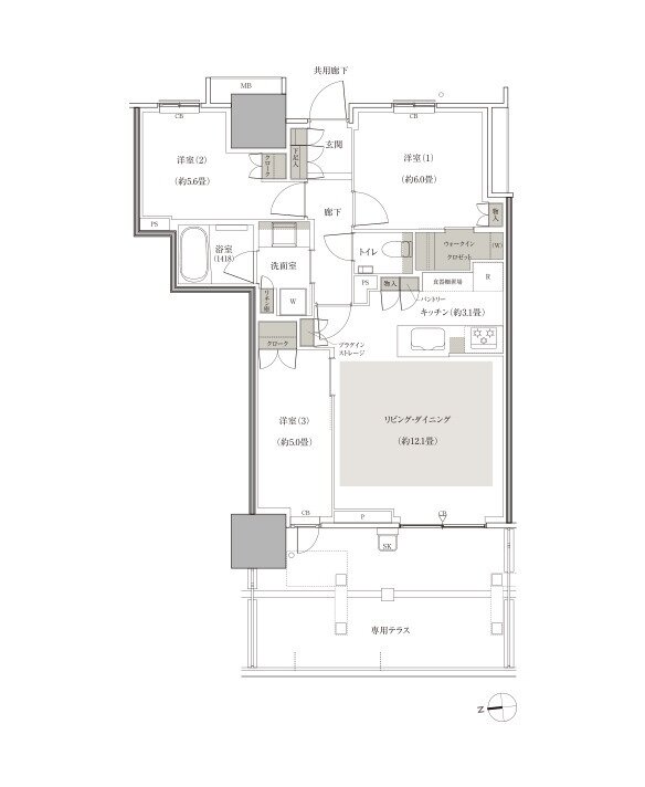 幕張ベイパーク ブルームテラスタワー 間取り WT70Aタイプ