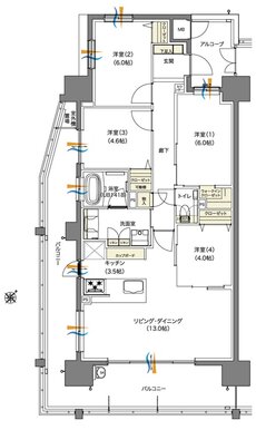 パークヒルズ高須グランコート 間取り A1・Aタイプ