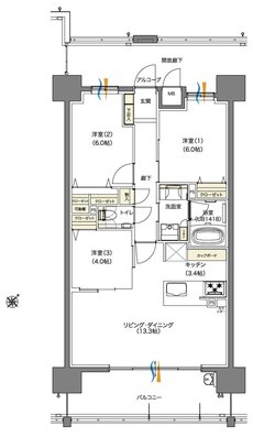 パークヒルズ高須グランコート 間取り B1・Bタイプ