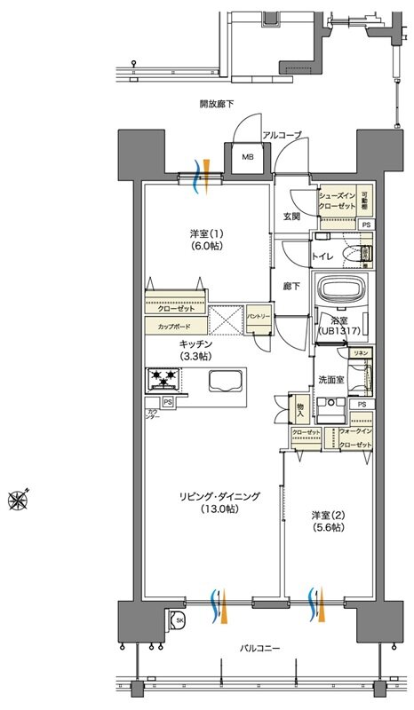 パークヒルズ高須グランコート 間取り D1・Dタイプ
