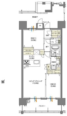 パークヒルズ高須グランコート 間取り D1・Dタイプ