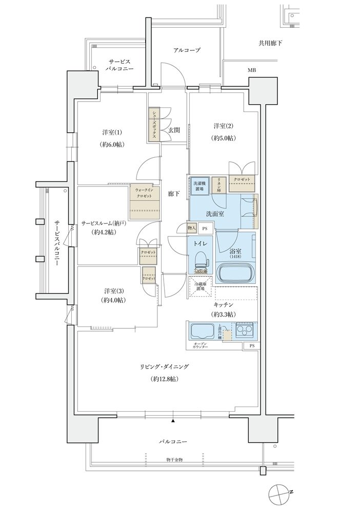 シエリア島本 間取り A TYPE（2階～7階）