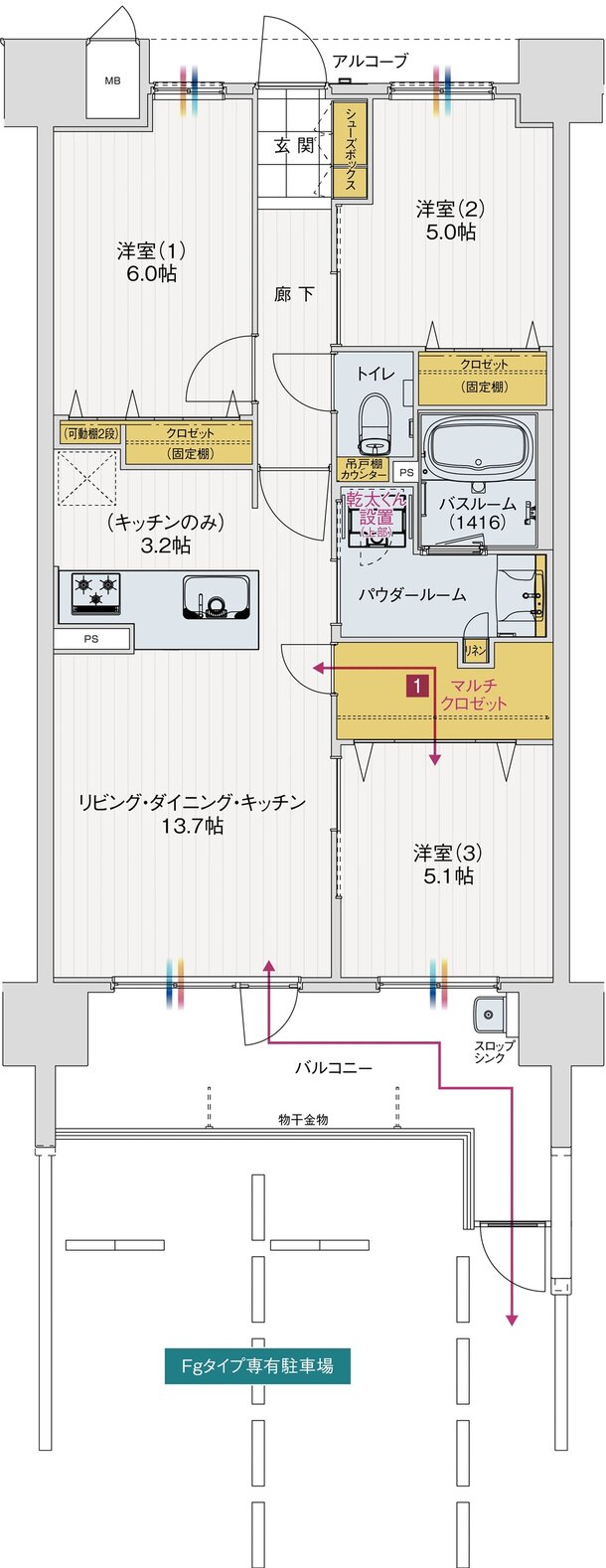アルファステイツ衣山駅 間取り Fg TYPE