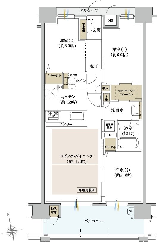 クレアホームズ徳島県庁西 ザ・プレジデンス 間取り C TYPE