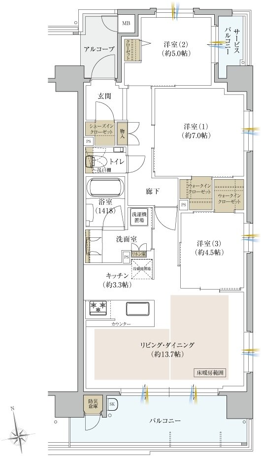 クレアホームズ徳島県庁西 ザ・プレジデンス 間取り E TYPE
