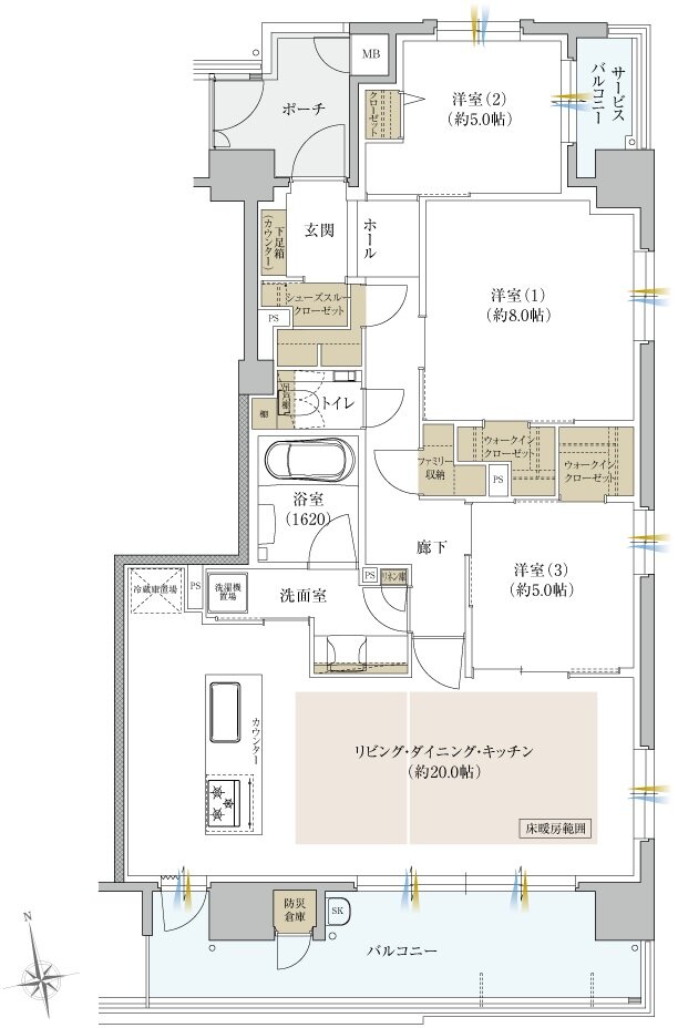 クレアホームズ徳島県庁西 ザ・プレジデンス 間取り J TYPE